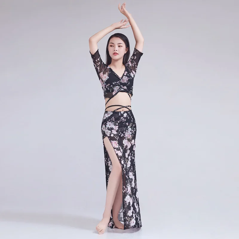 Ensemble de costumes d'entraînement de danse du ventre personnalisés, vêtements de danse orientale indienne, Costumes de spectacle, haut et jupe, 2 pièces pour femmes