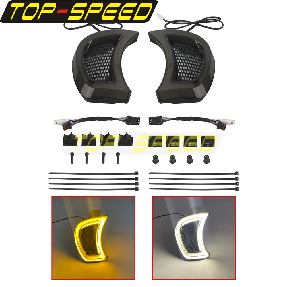 Road Glide Motorcycle Smoke Headlight Vent Accent LED Indicator Lights Turn Signal Running Light For Harley Road Glide 2015-Up