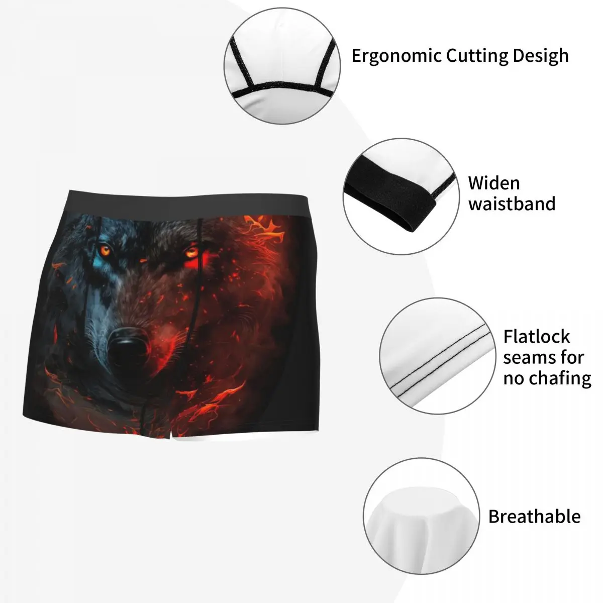 Wolf Underpants Breathbale Panties Male Underwear Print Shorts Boxer Briefs