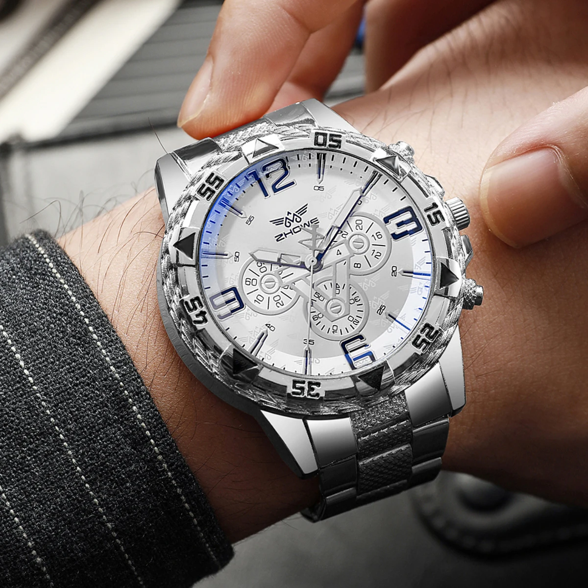 ساعة رجال الأعمال كوارتز Pulseira de aço masculina، كاجوال مودا، تشمل caixa inte