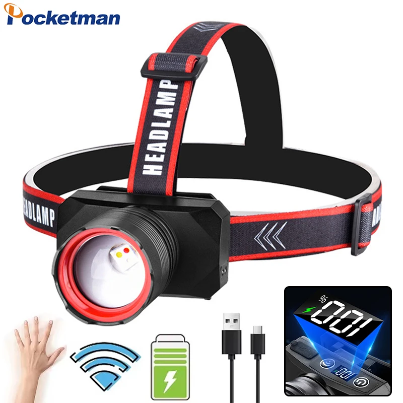 

Super Bright Three-light Source LED Headlamp IR Motion Sensor Headlight USB Rechargeable Head Lamp Telescopic Zoom Head Torch