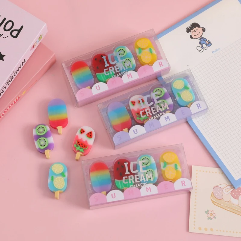 مجموعة ممحاة صغيرة مطاطية على شكل آيس كريم كاواي لطيفة للأطفال أدوات مكتبية مبتكرة للوازم المدرسية المكتبية #6
