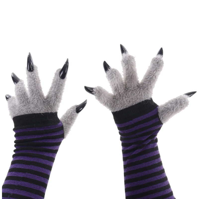 Kig Beast Claw Gloves With Long Nails Long Sleeve Furry Animal Paw Mittens  Fursuit Kigurumi Halloween Party Cosplay Costume