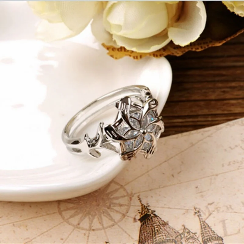 2024, fashionable, white, floral design, exquisite jewelry, versatile, men's and women's, gifts, love, charming set of rings