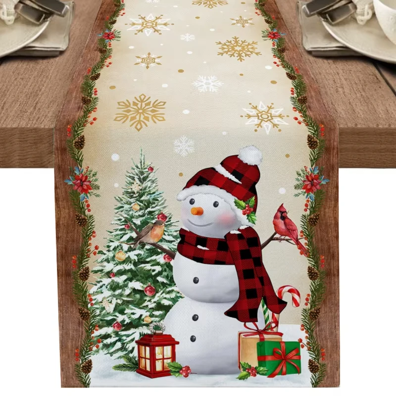 1 Weihnachts-Schneemann-Tischläufer, goldene Schneeflocke, festliche Feiertags-Tischdekoration, langlebig, für Zuhause, Esszimmer, Party für den Winter