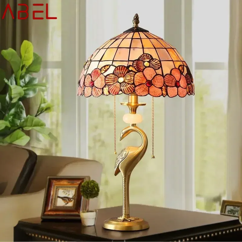 ABEL โมเดิร์นโคมไฟตั้งโต๊ะทองเหลือง LED Creative Shells Decor Retro Tiffany ทองแดงตารางสําหรับห้องนั่งเล่นห้องนอน