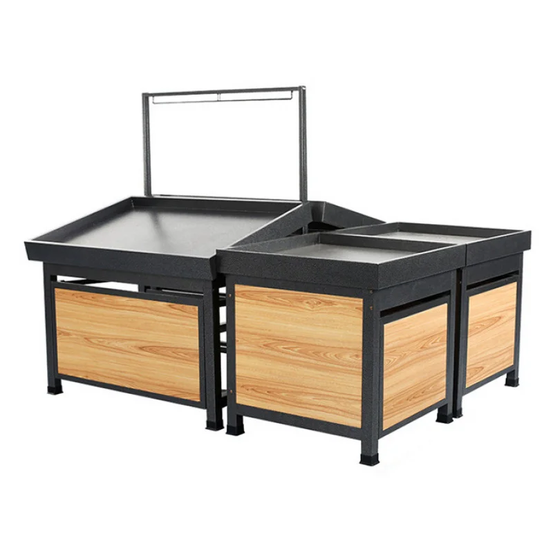 custom.Metal/Wood Material Supermarket Fruit and Vegetable Display Rack