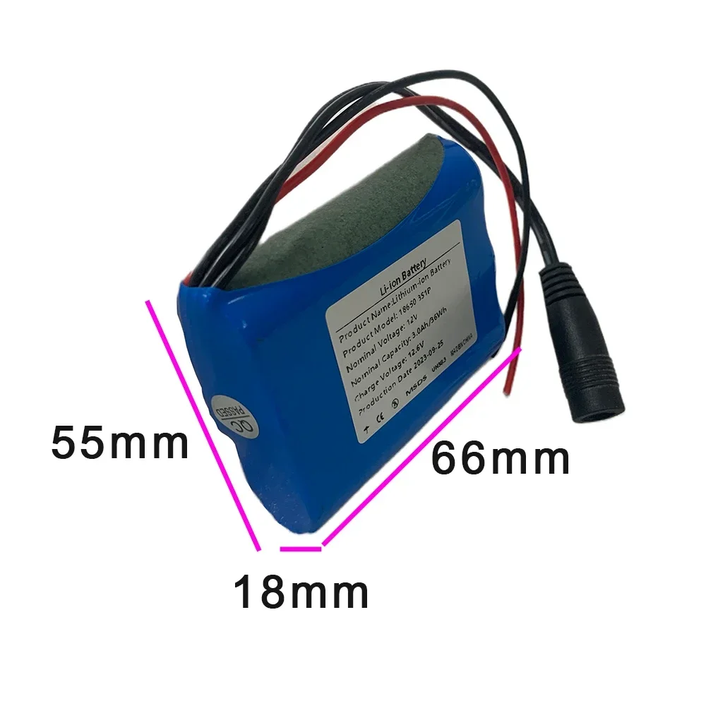 ก้อนแบตเตอรี่3S1P 12V 3000mAh 18650แบตเตอรี่ลิเธียมแบตเตอรี่โทรศัพท์12.6V + ที่ชาร์จ