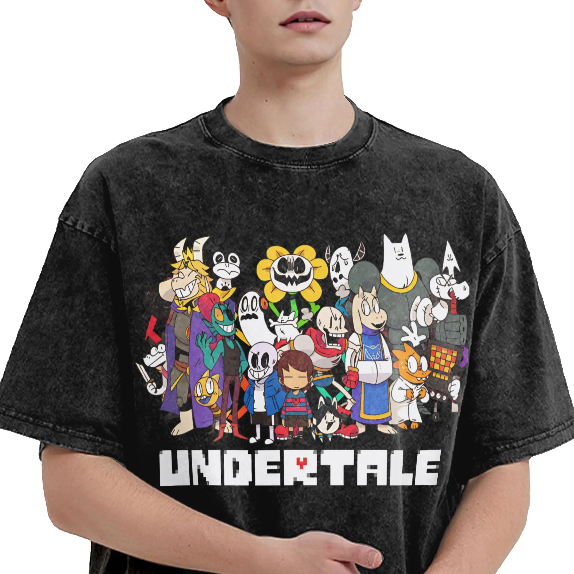 تي شيرت Undertales غير رسمي للرجال برقبة دائرية 100% قطن مغسول تي شيرت عائلي بأكمام قصيرة تي شيرت ملابس مطبوعة