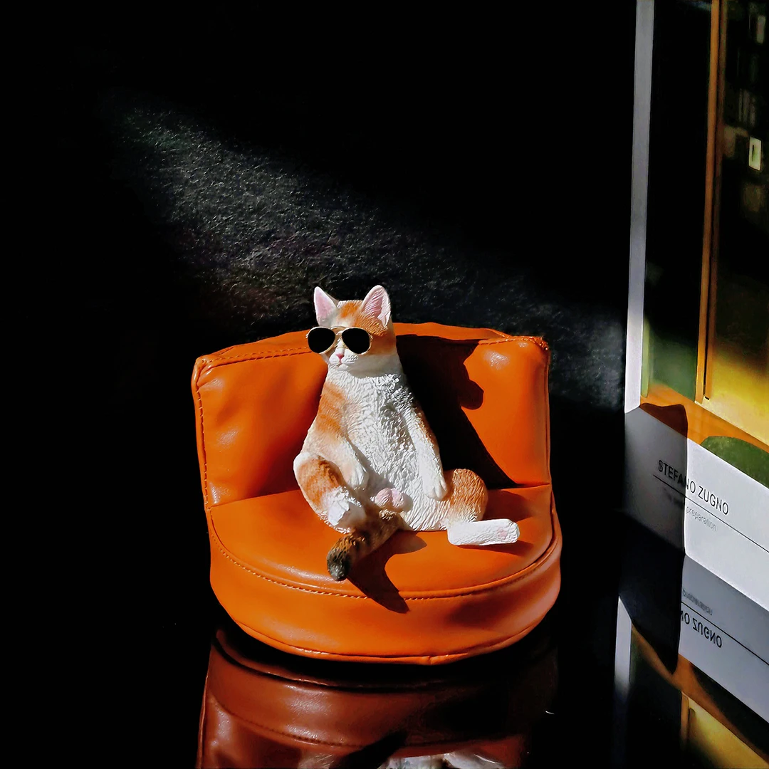 

Cool Cat Home Decor Figurine Trendy Sunglasses & Orange Sofa Design Premium Resin Home Decor & Trendy Gift for Cat Lovers