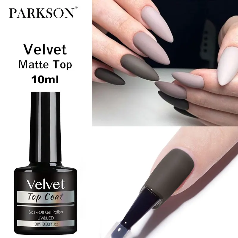 Parkson 10ml Top Coat in velluto opaco trasparente smalto Gel Semi permanente nudo LED UV Soak Off Fashion Glitter Hybrid Manicure