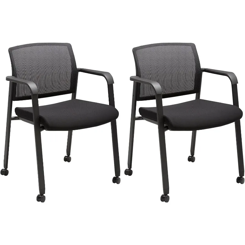 Waiting Room Chair with Wheels Mesh Back Stacking Arm Chairs with Upholstered Fabric Seat and Ergonomic Lumber Support