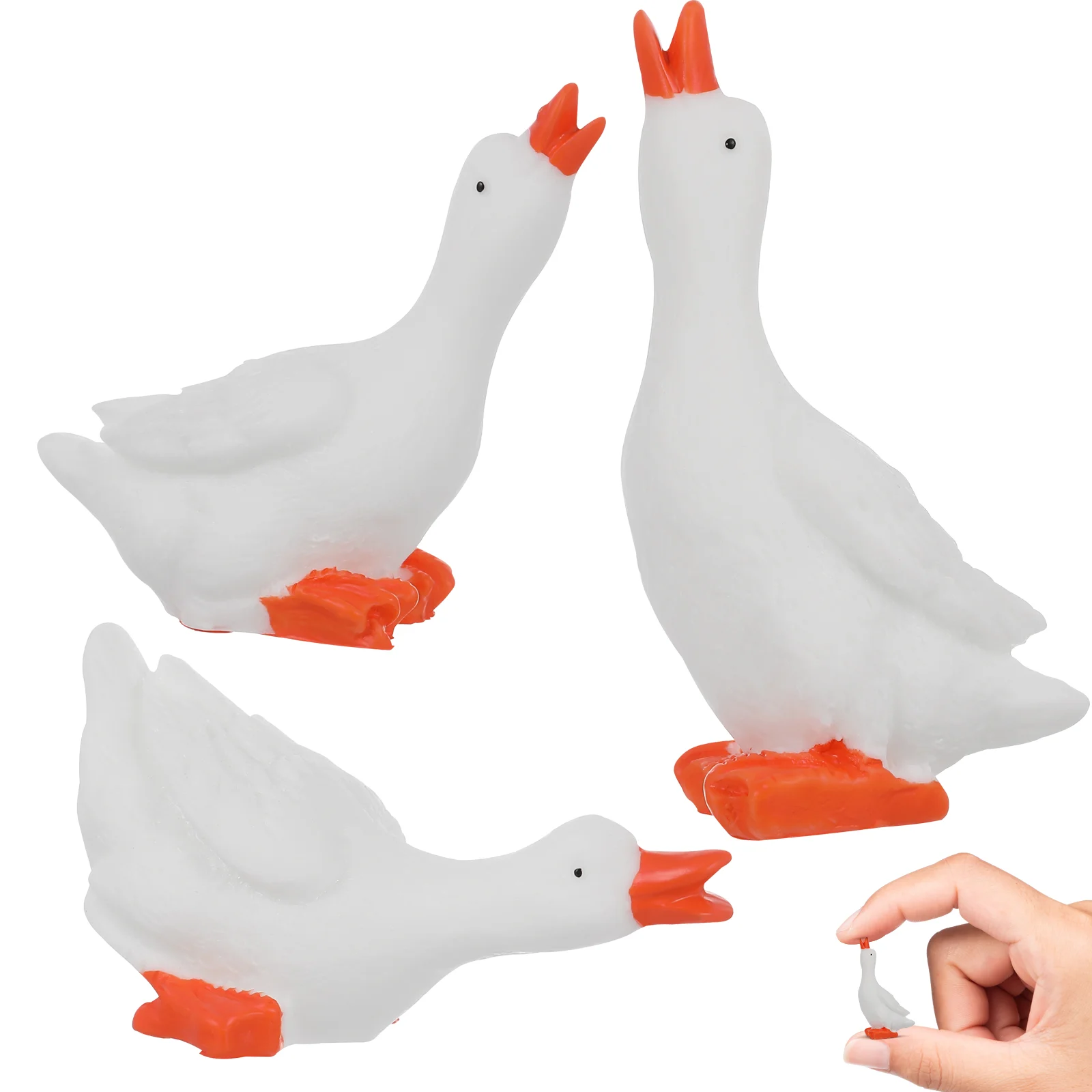 12 Uds. Adorno de ganso blanco grande, Mini estatuilla de juguete, decoración pequeña, figura de pato para casa de muñecas, estatua en miniatura de resina, Micro madre