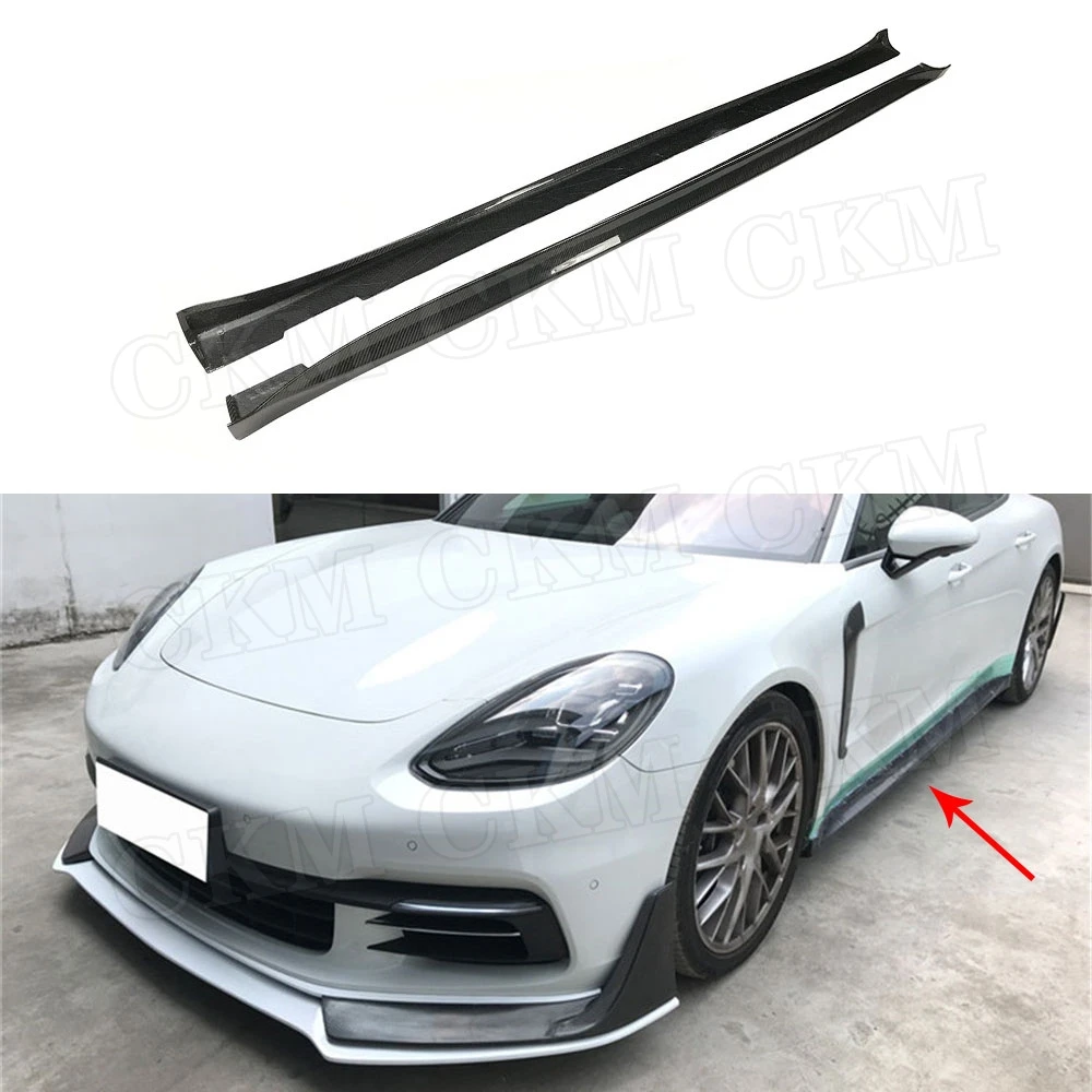 

Dry Carbon Fiber Side Skirts Aprons Spoiler For Porsche Panamera 971 2017 2018 2019 Door Bumper Lip Guard Car Styling