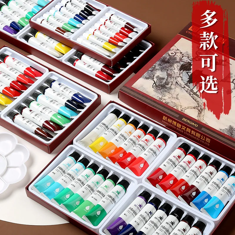 12/24 Colors Chinese Painting Pigment Set Mineral Ink Peony Landscape Paint Supplies with Bright Color Strong Coverage