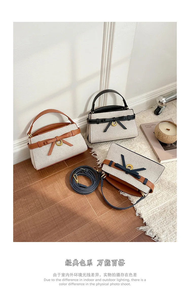 Women PU Leather Patchwork Handbag Trapezoid Box Tote Bowknot Decor Crossbody Bag Elegant Vintage Shoulder Purse 2026