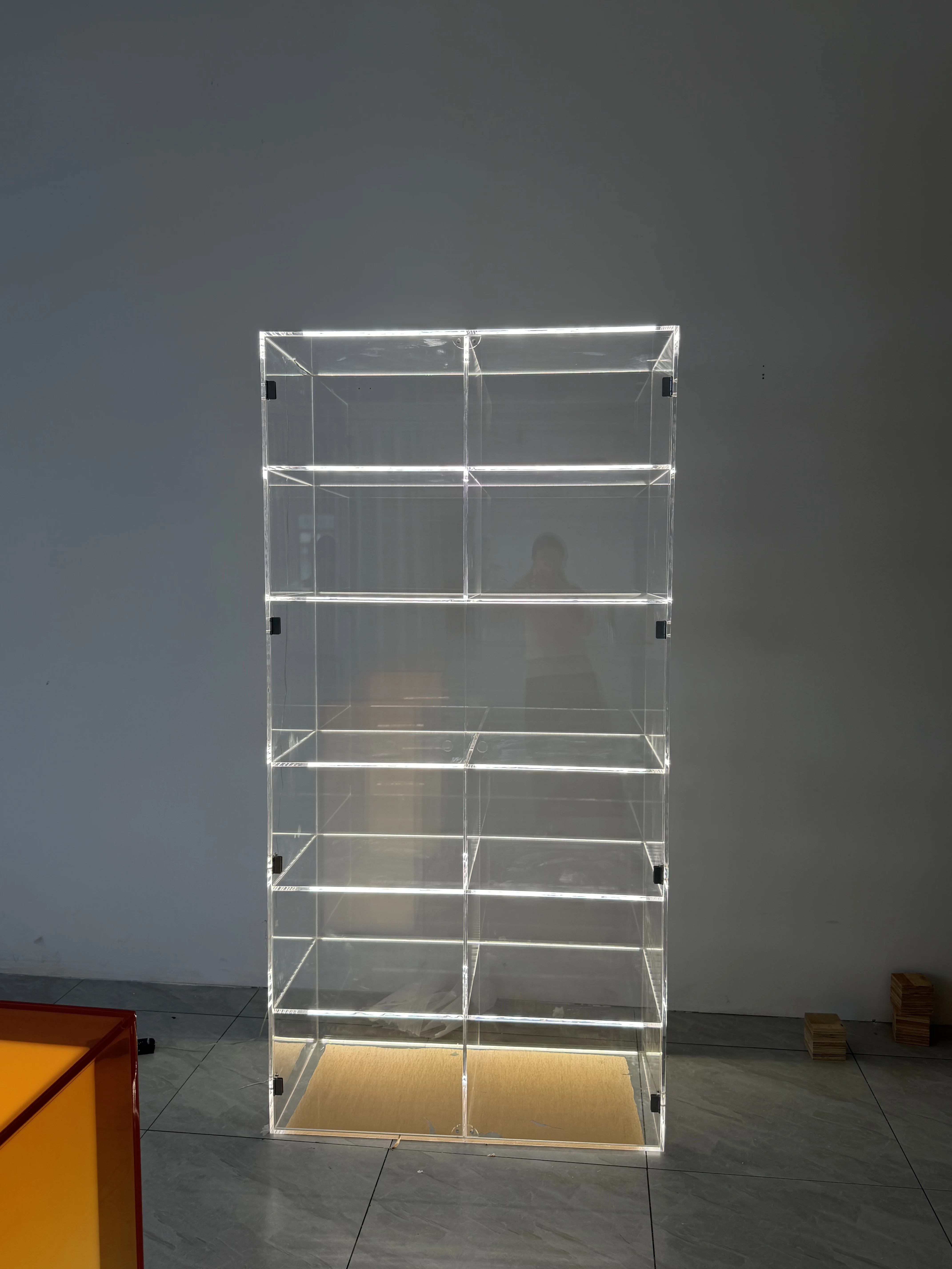 fv-Clear Acrylic Display Cabinet with LED Light Multi Grid Compartments Thick Panel Factory Custom for Toy Collectibles Gallery