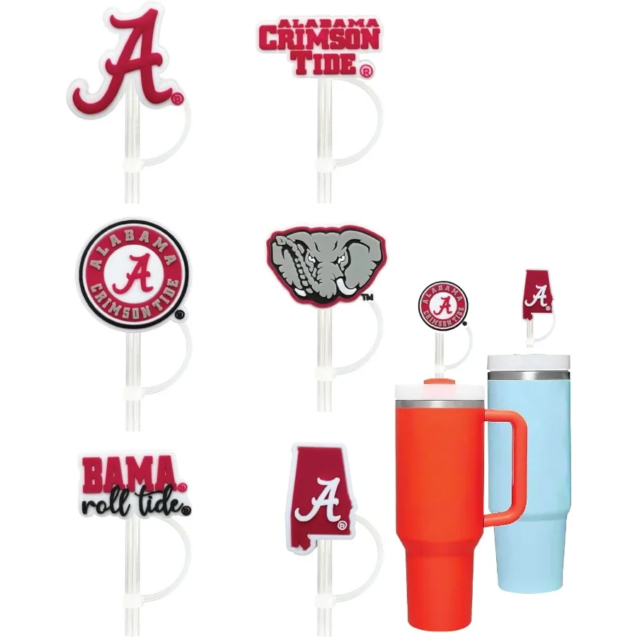 

6 Alabama Crimson Tide Straw Covers 10 millimeter Alabama Crimson Tide Gift for Men and Women Football Fans Fits Large 40oz W