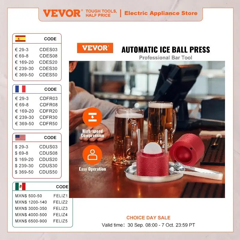 Vevor เครื่องทำลูกบอลน้ำแข็ง2.4 "เครื่องทำลูกบอลน้ำแข็งชุดทำน้ำแข็งทำจากอัลผสมน้ำแข็งสำหรับทรงกลมน้ำแข็ง60มม.