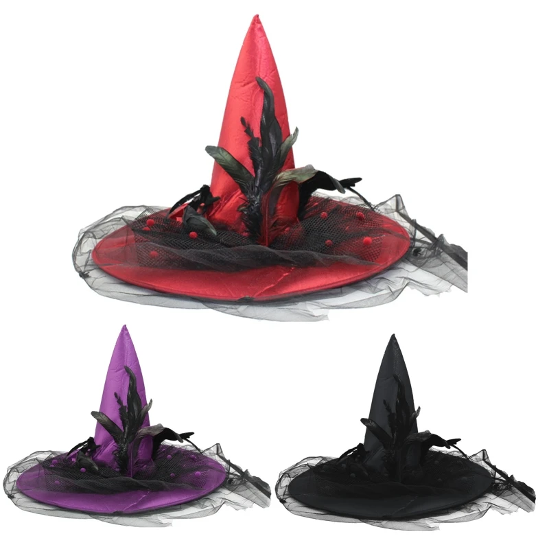 Exquisite Lace Pointed Wizard Hat Witch Hat for Christmas Halloween