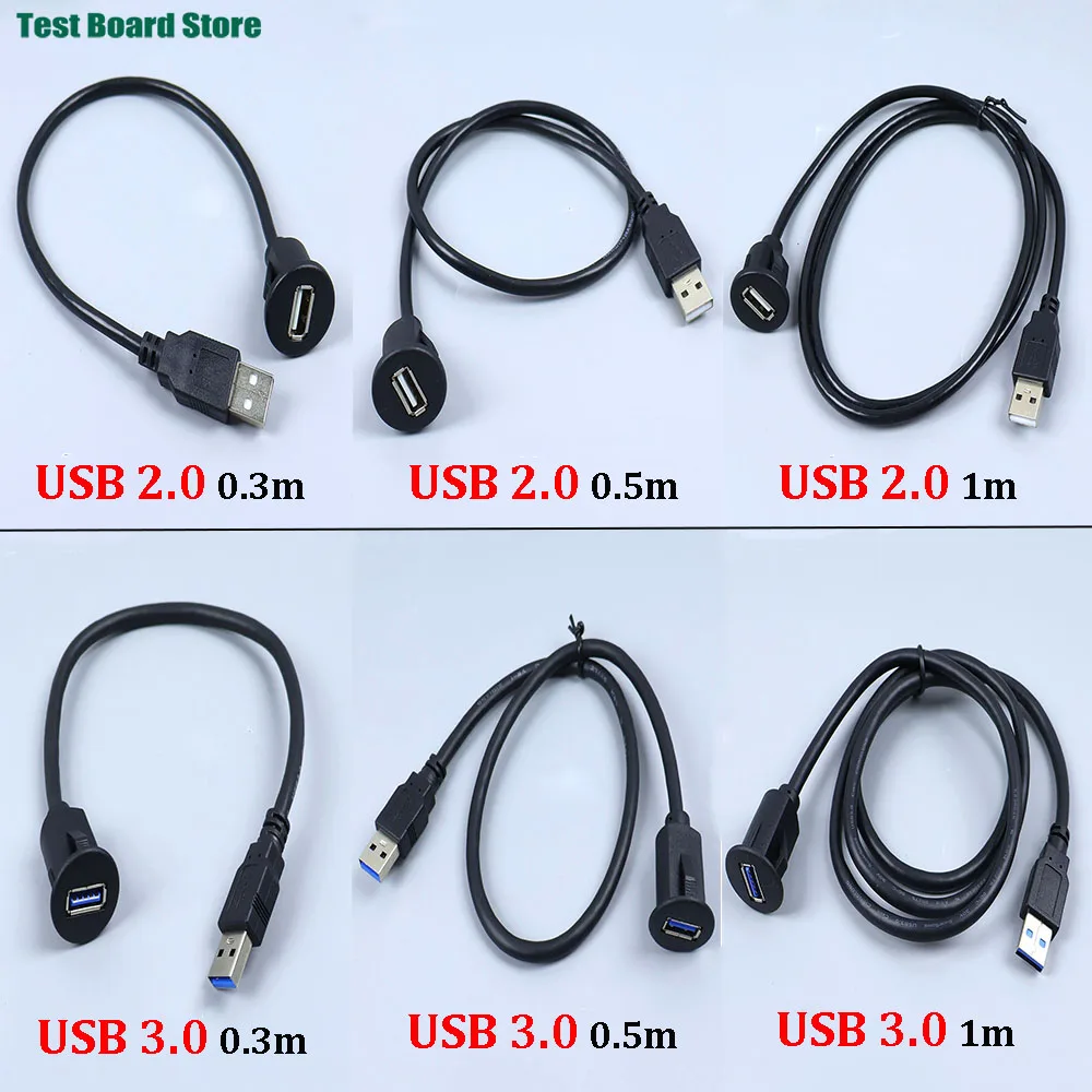 0.3M/0.5M/1M USB 2.0 3.0 Port Panel Extension Cable Snap On Fixed Car Panel Male To Female Socket Embedded Data Charging Cable
