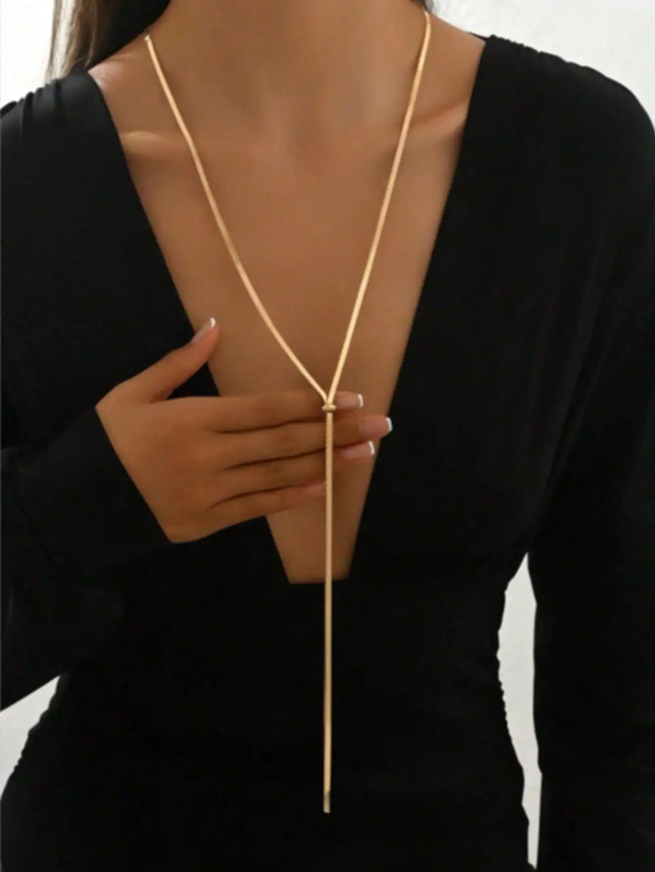

Minimalist Gold-Tone Adjustable Long Lariat Necklace for Women