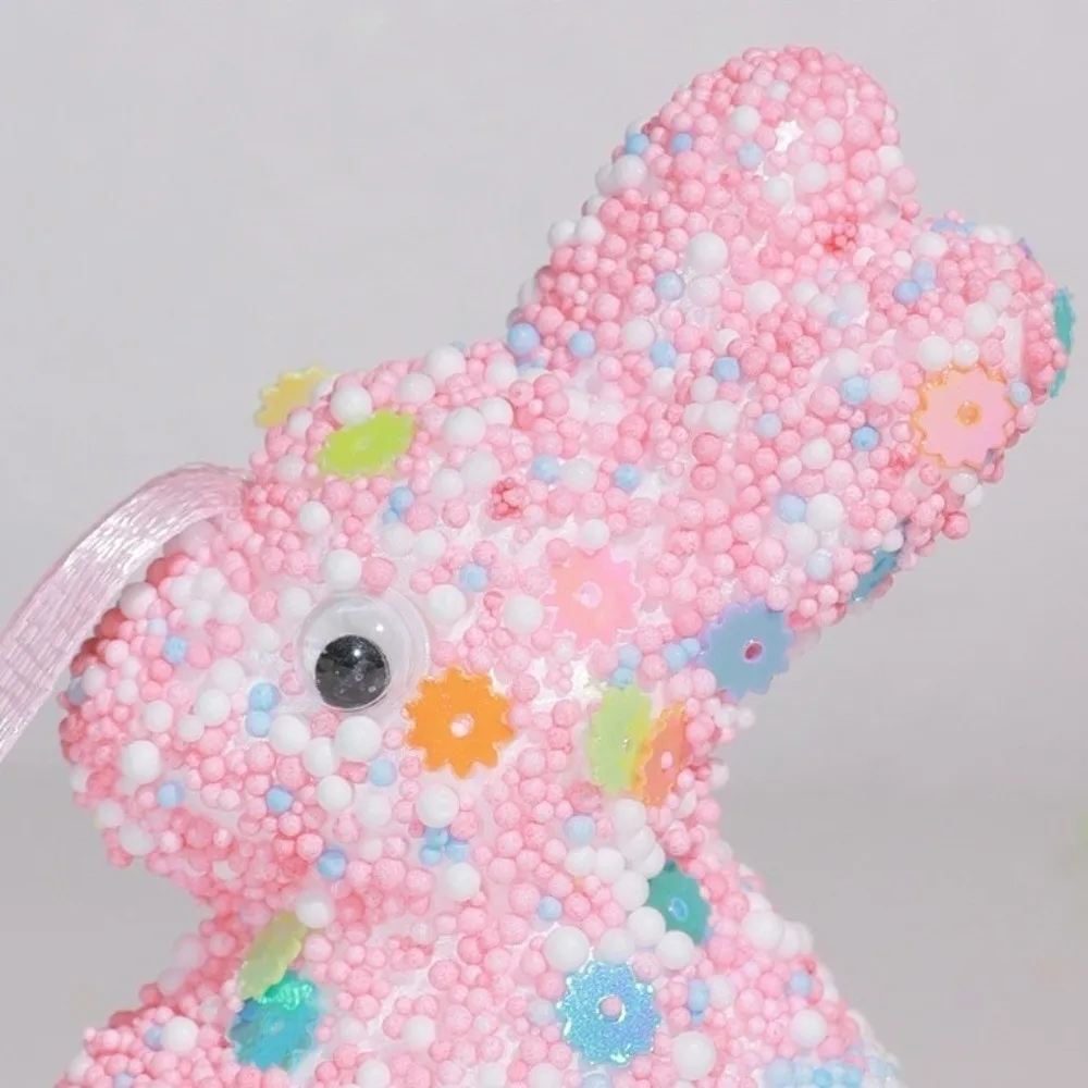 6Pcs Colorful Foam Easter Rabbit Painted Animal Mold Sequin Bunny Ornament Sparkle Hanging Easter Bunny Decor Outdoor Wreath - view 3