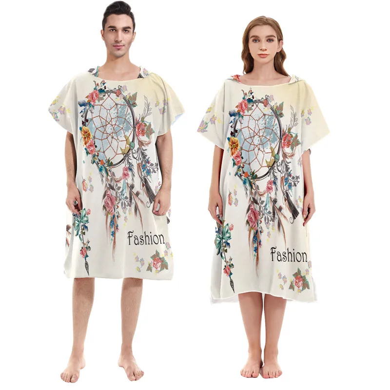 

Customizable Microfiber Bath Dress for Men Women Hooded Robe Poncho Towel for Swim Beach Surf Bathrobe Beachwear Robe De Plage