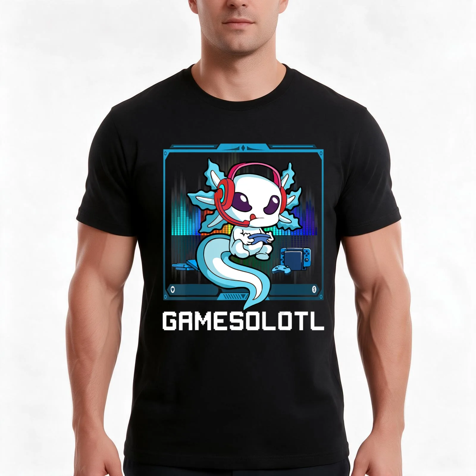 Gamesolotl Gamer Axolotl Playing Video Games Boys Girls T-Shirt, Summer Casual Cotton Tee, Oversized Streetwear Tops