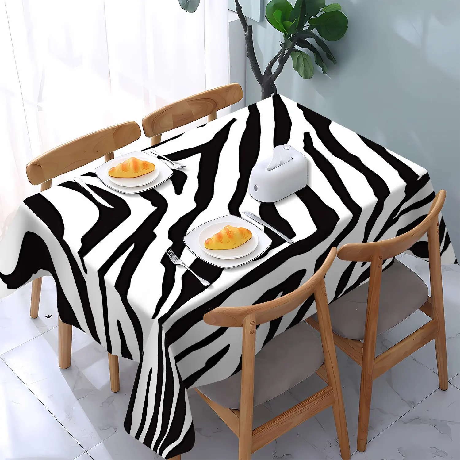 One zebra-patterned polyester tablecloth, washable tablecloth, suitable for dining room and festive partieszyc