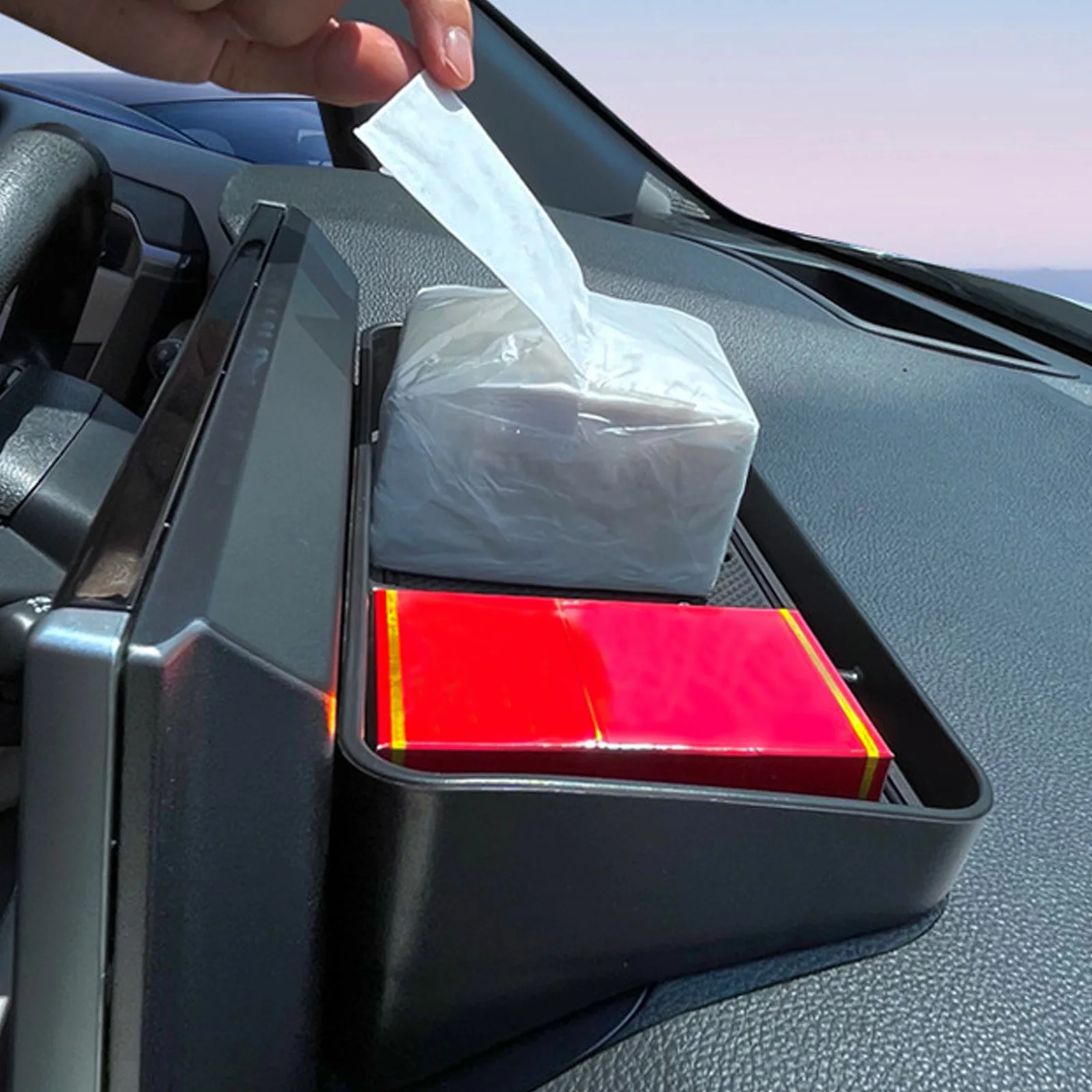 

Center Console Organizer Heat-Resistant ABS Black Car Storage Tray Non-Slip Holder for Glasses Keys Cards Car Accessories