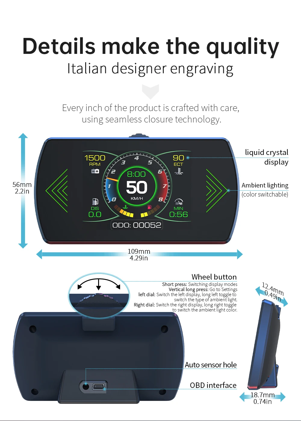P12 Auto Head Up Display Für HUD OBD Digital Geschwindigkeit Meter On-Board-Computer Mit Übergeschwindigkeit Alarm Wasser Temp meter Spannung RPM – Detail 6