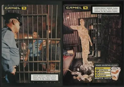 1n,1999 CIGARETTES - CONVICT CUTOUT - ESCAPE PRISON - Targa in metallo VINTAGE da 2 pagine