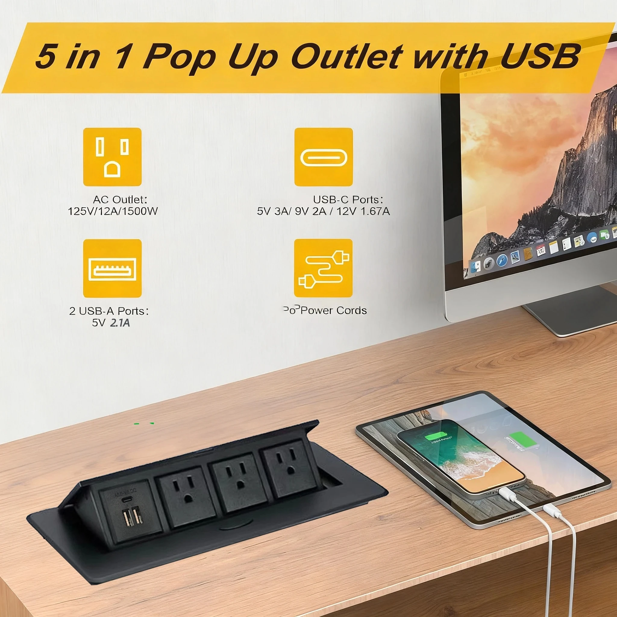 

FUNAYA US Thi Hidden Pop Up Socket Built-in Desktop Outlets USB AC Power Electrical Recessed Sockets Furniture for Office Home