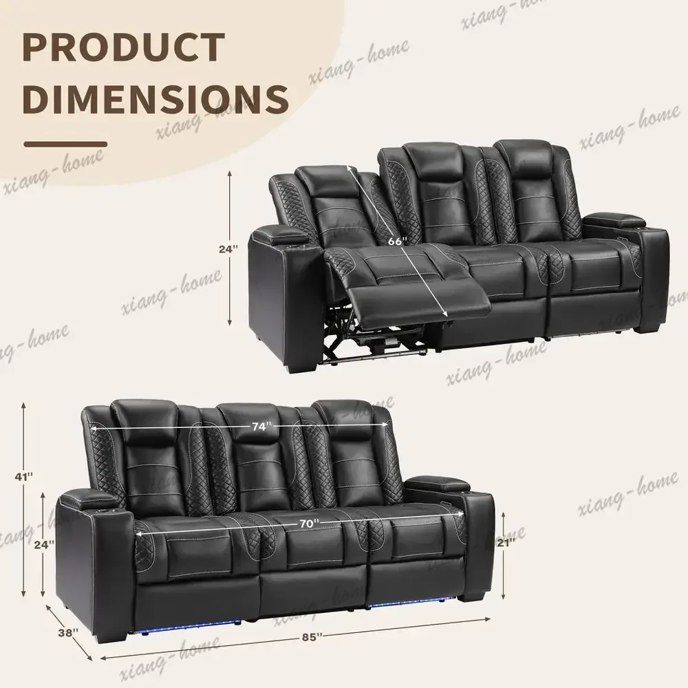 lsPower Reclining Loveseat with Fixed Middle Seat, 3Piece Electric Recliner Sofa with LED Lights, USB Charging amp Storage, Faux