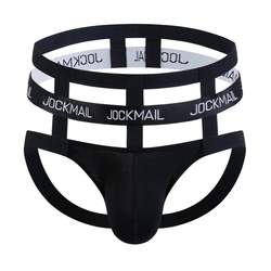 JOCKMAIL Sexy Men Bondage Underwear Jockstrap Mesh String Hollow Lingerie Thong Tangas Cueca Gay Sissy Underwear Penis Pouch