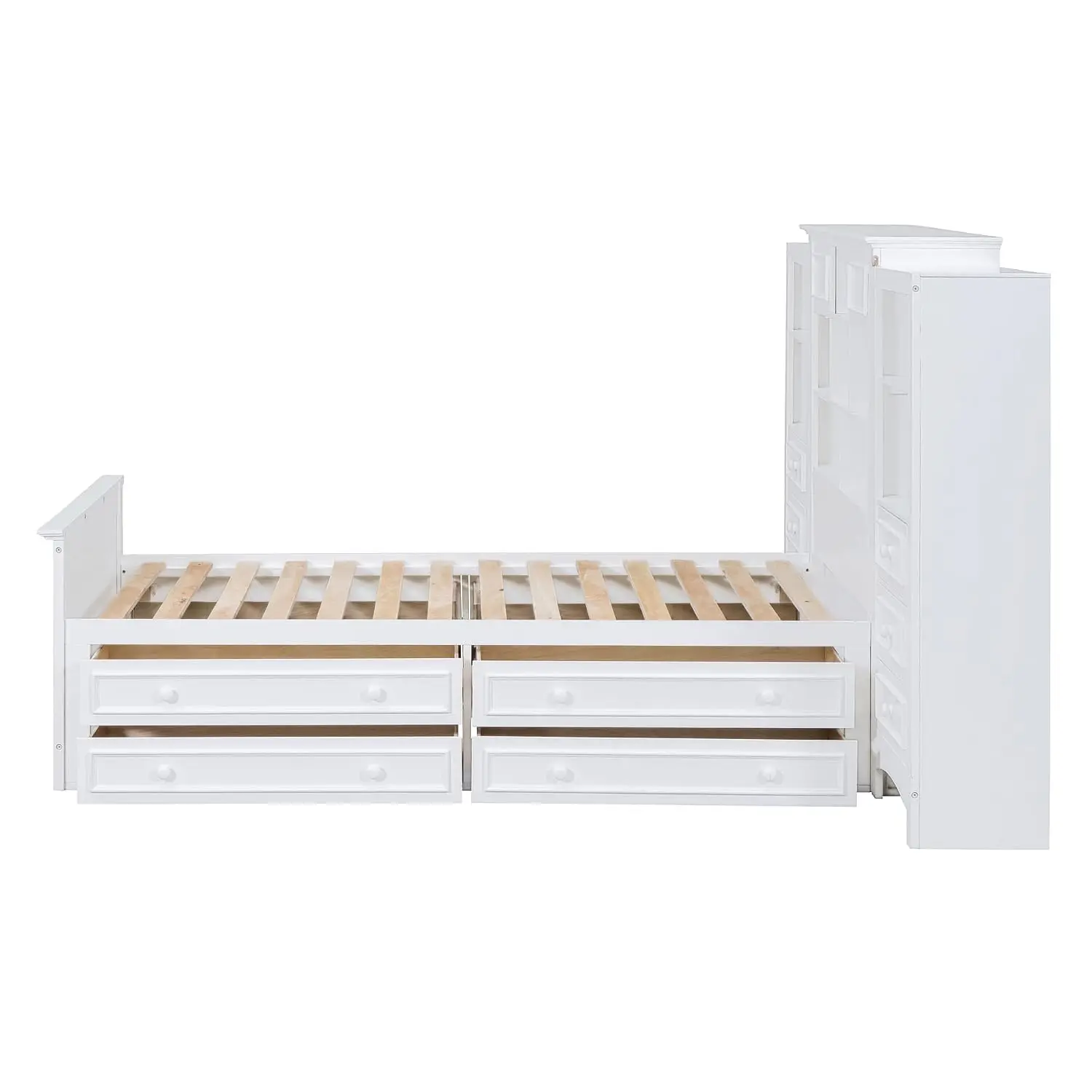 Twin Platform Bed with Vertical Bookcase Cabinet Solid Wood Captain Bed Frame 8 Drawers Storage Headboard, Customized