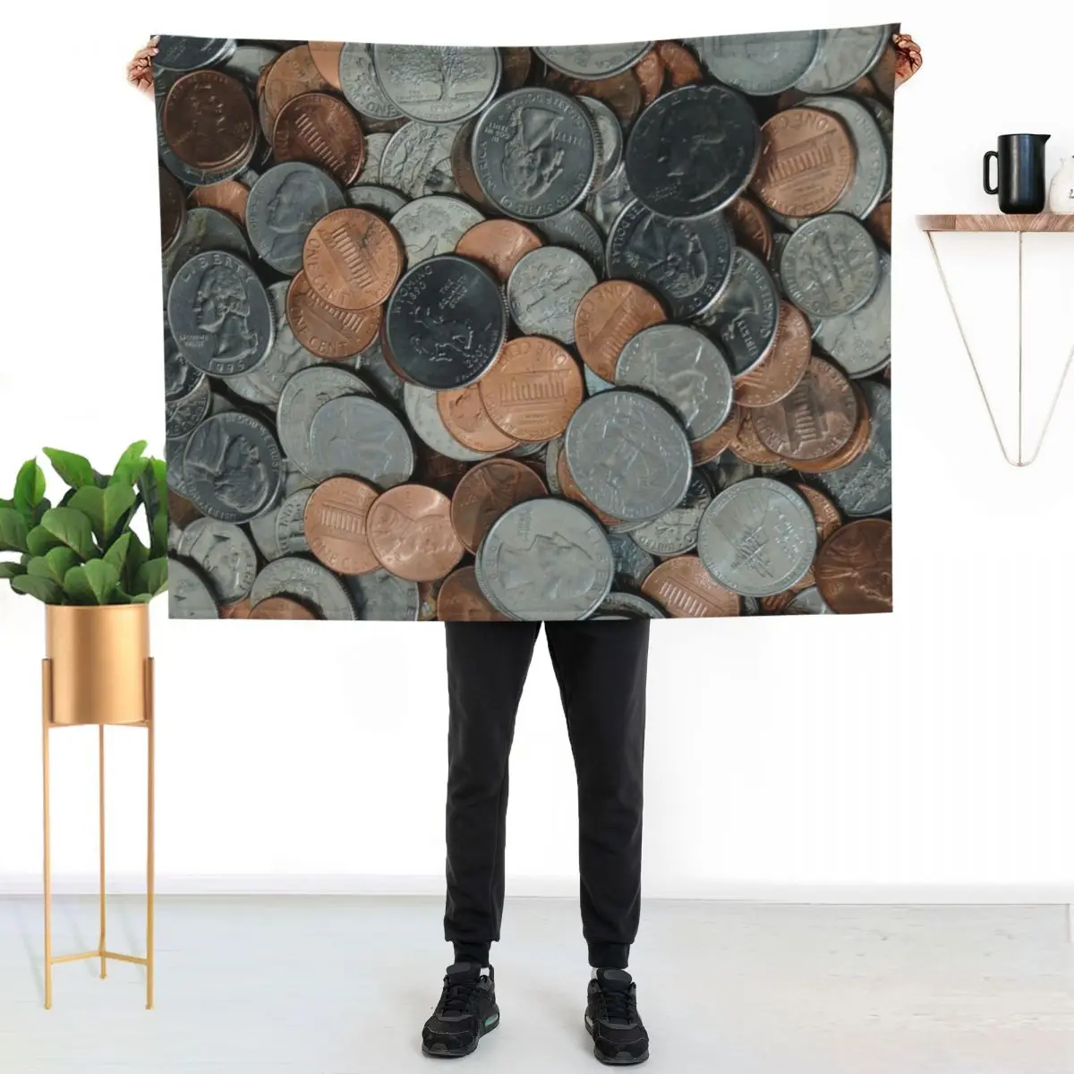 Pile of American Coins Throw Blanket Plaid warm winter Cute wednesday Travel funny gift Blankets