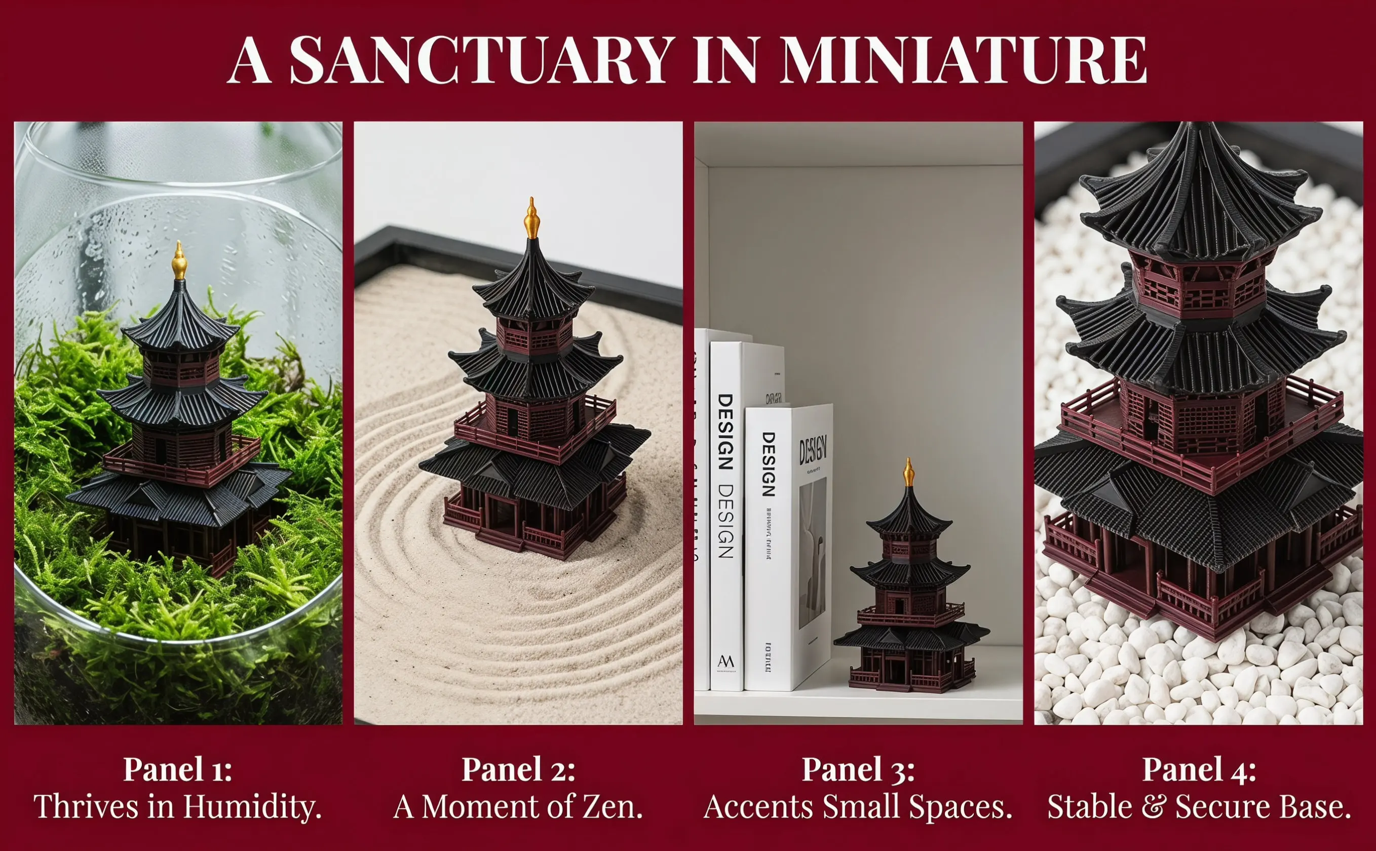 Miniature Asian Pagoda Zen Garden Decoration Hexagon Pavilion Micro Landscape Aquarium Garden Sculpture Meditation Accessories