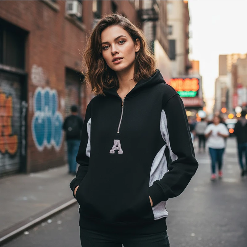 

26-letter Retro Loose Double Hooded Sweatshirt Y2k Harajuku Leisure Zipper Hooded Sweater Fashion Street Sports Skateboard Top