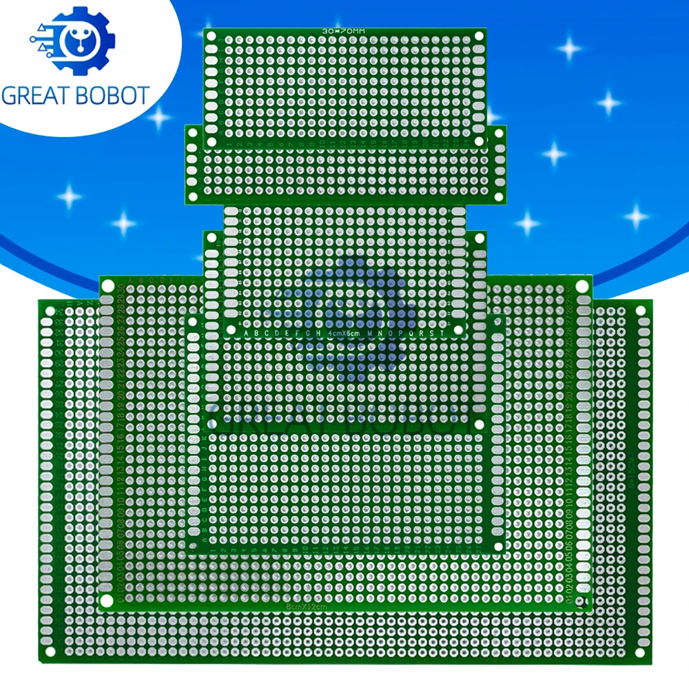 BS Double Side Universal PCB Prototype Board, 2x8 3x7 4x6 5x7 6x8 7x9 8x12 9x15cm DIY Circuit Protoboard