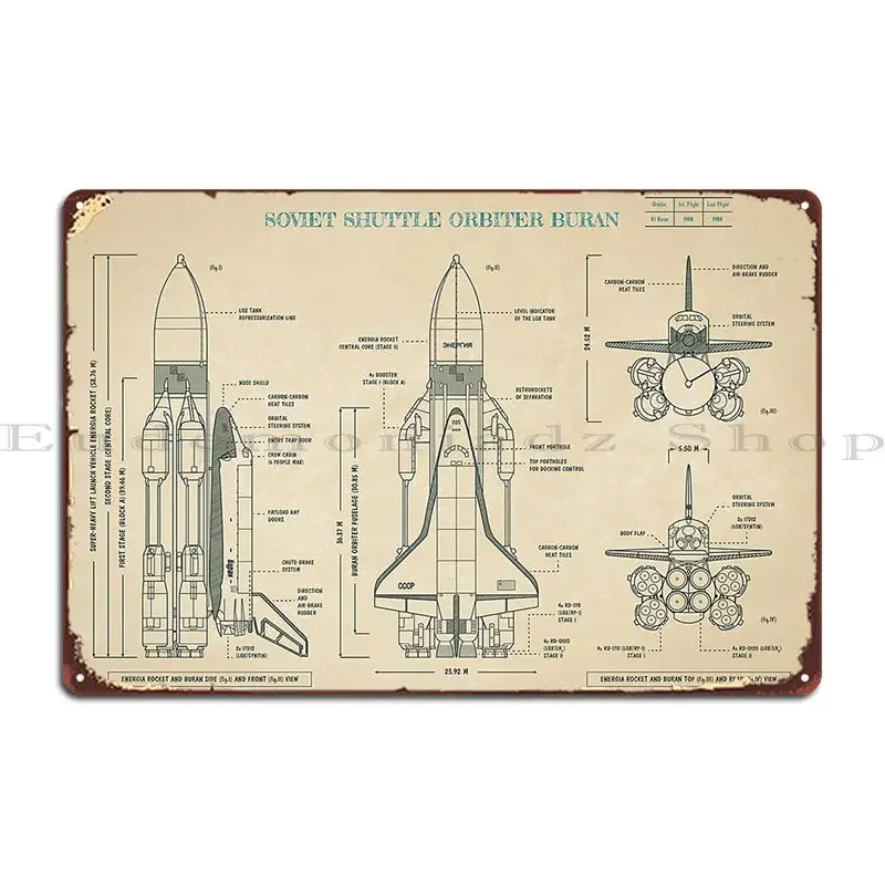 بوران السوفياتي المكوك المدار البرشمان لوحة معدنية ملصق تصميم الحفلات حانة مخصصة مضحك حفلة تين تسجيل ملصق #1