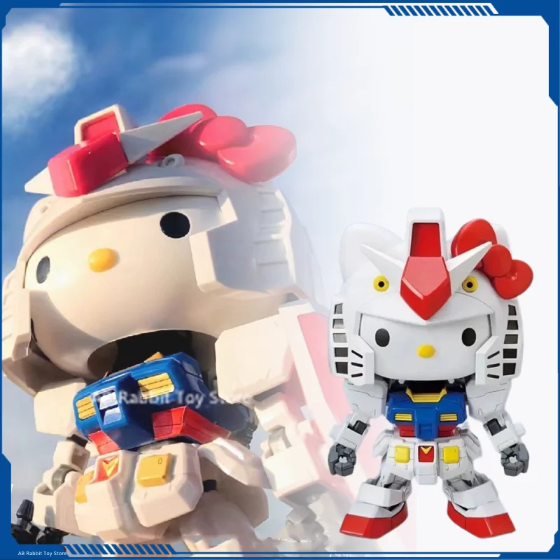 Bandai Gundam Hello Kitty RX-78-2SD Assembly Model SD Kt 012gto Anime Figures Pvc Statue Doll Collection Decor Kids Toys Gifts