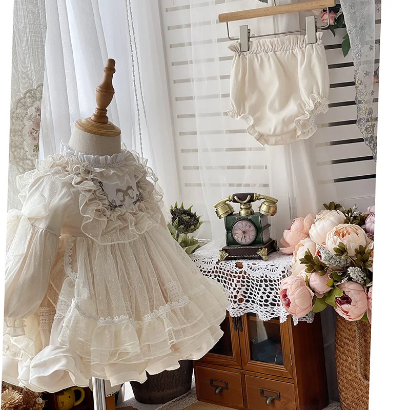 Exquisite Bow Ball Gown Girls Birthday Gowns Palace Style Tiered Flower Girl Dress Princess Lolita Junior Bridesmaid Dresses