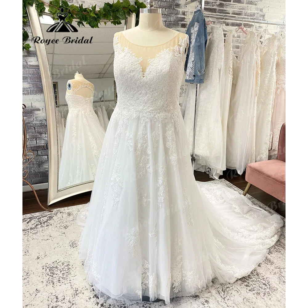 Chic Sleeveless Lace Appliques Wedding Gown for Bride 2024 Backless Wedding Dress Sweep Train Lace Up Back robe de réception de