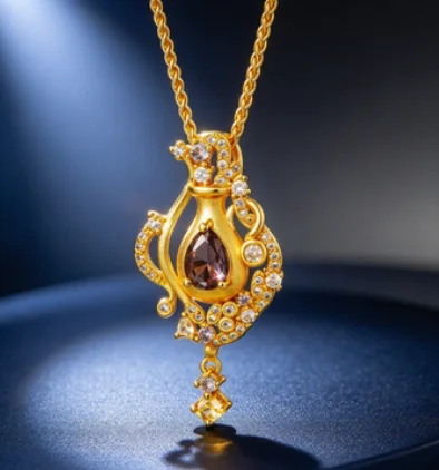 Point drill hollow amethyst perfume bottle pendant female sweet senior sense 9999gold