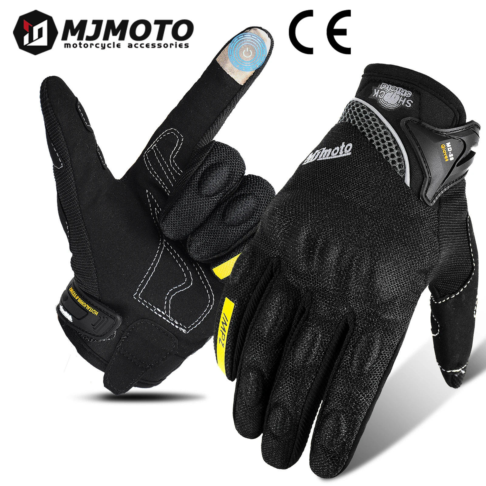 

MJMOTO Black Full Finger Racing Motorcycle Gloves Breathable Antiskid Stylish Decorated Wearable Quality Biker Gloves Size S-XXL