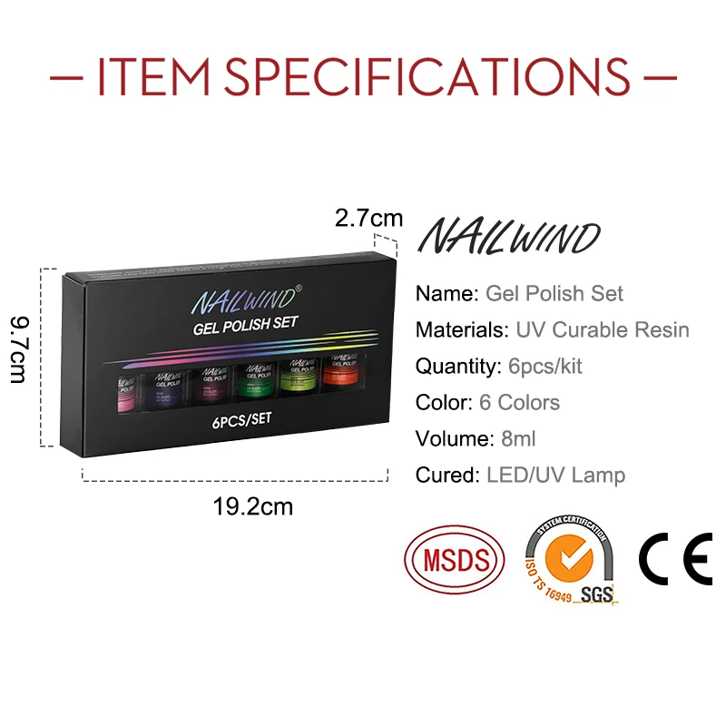 NAILWIND Gel Ba Lan 6 Cái/bộ Lai Bán Thường Trực UV LED Đế Top Coat Gel Móng Tay Móng Tay Nghệ Thuật Bộ Dụng Cụ Làm Móng gel Ba Lan