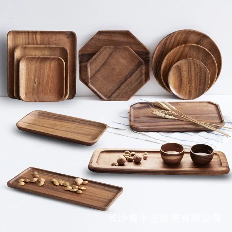 

Japanese Style Dinner Plates Acacia Wood Solid Wood Plate Can Hold Nuts, Fruits, Pizza in Various Shapes Dishes and Plates Sets