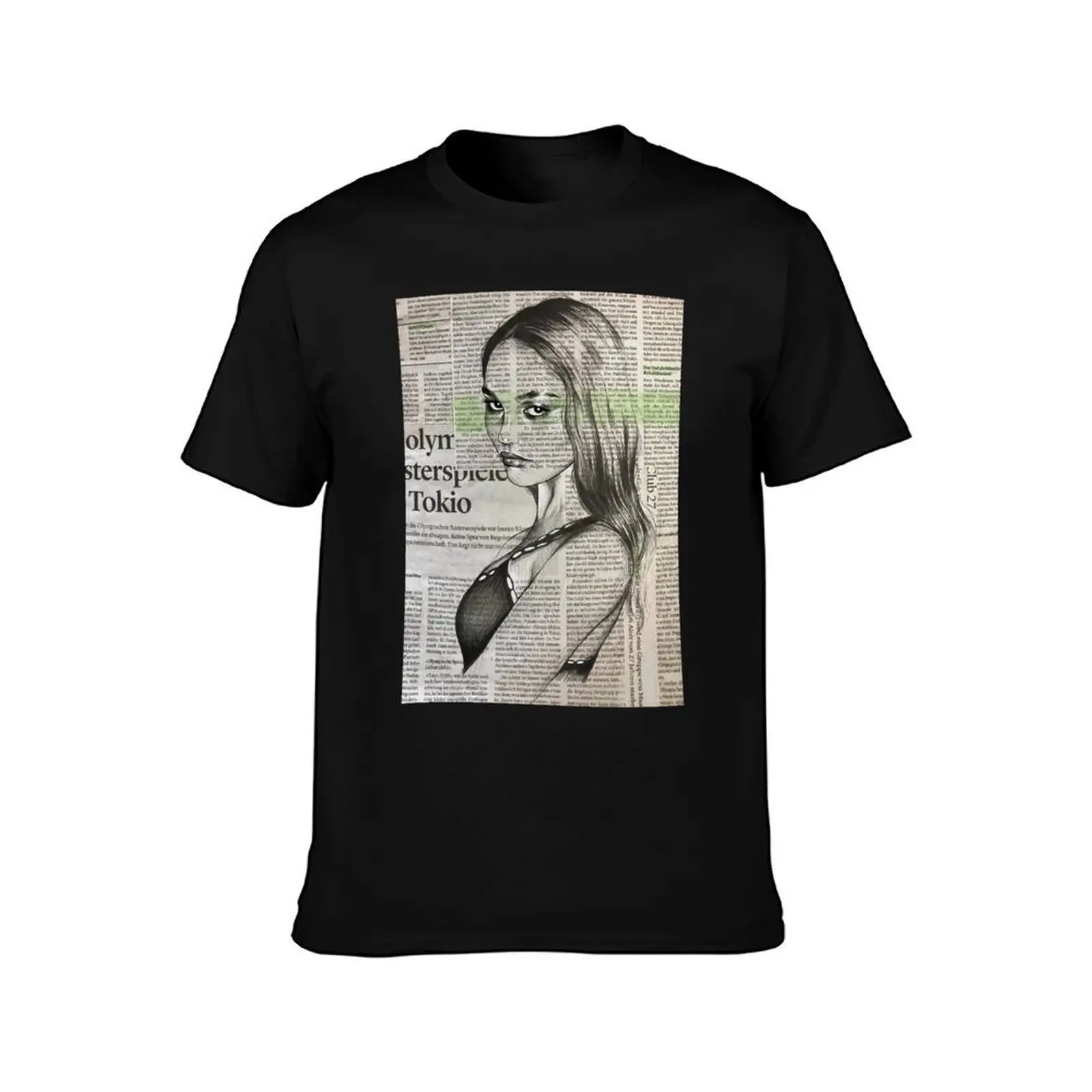 Lily Rose Depp portrait on newspaper T-Shirt Urban Style Casual Short Sleeve Top T-Shirt